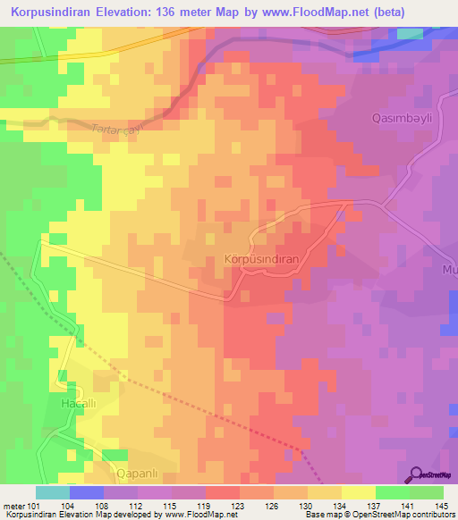 Korpusindiran,Azerbaijan Elevation Map