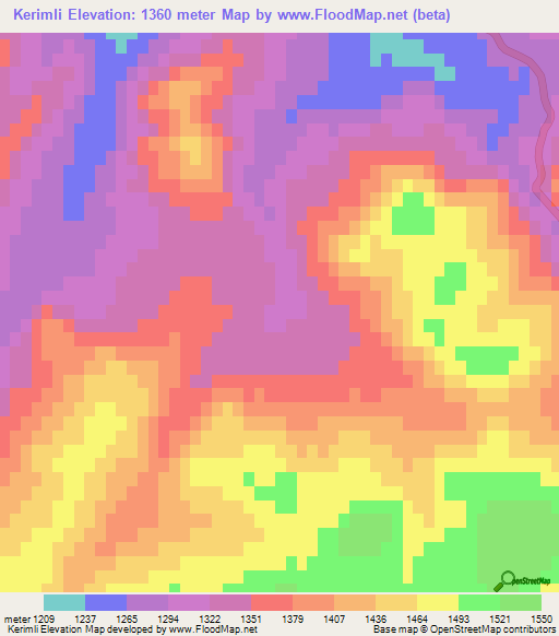 Kerimli,Azerbaijan Elevation Map