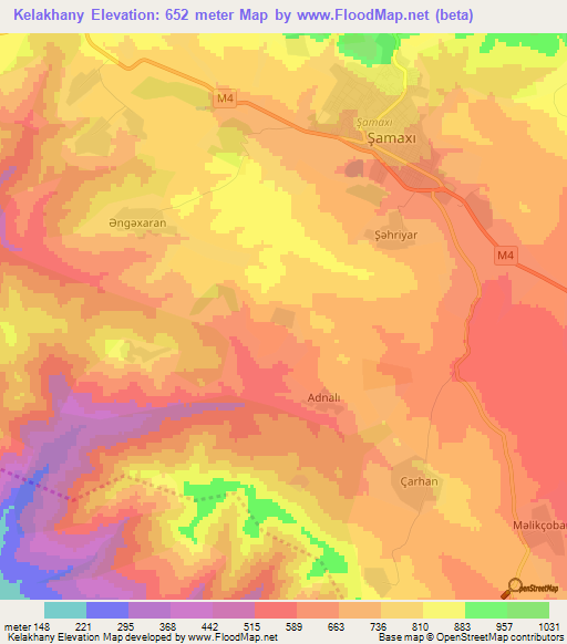 Kelakhany,Azerbaijan Elevation Map