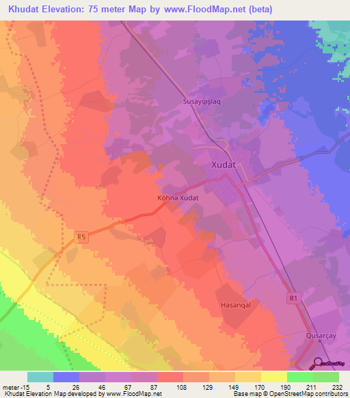 Khudat,Azerbaijan Elevation Map