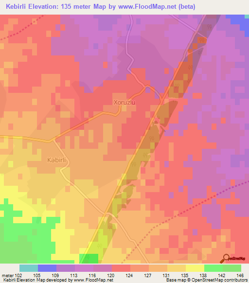 Kebirli,Azerbaijan Elevation Map