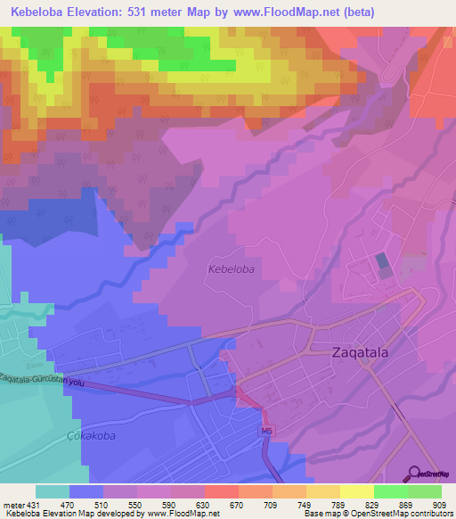 Kebeloba,Azerbaijan Elevation Map
