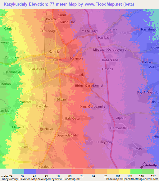 Kazykurdaly,Azerbaijan Elevation Map