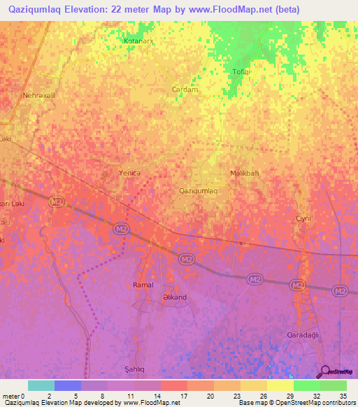 Qaziqumlaq,Azerbaijan Elevation Map