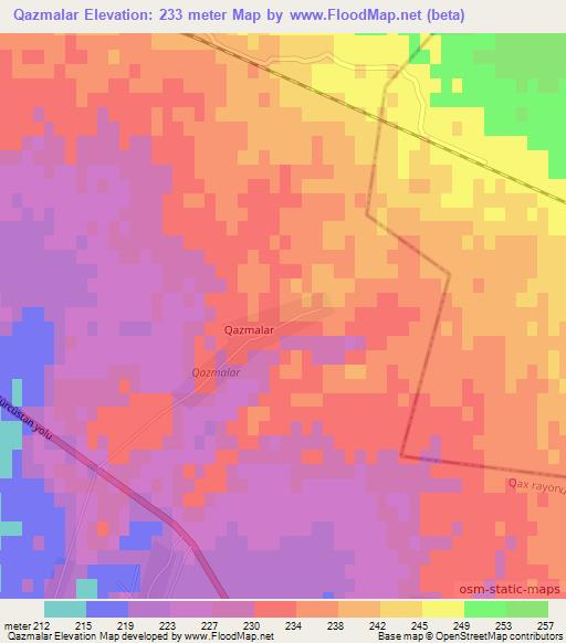 Qazmalar,Azerbaijan Elevation Map