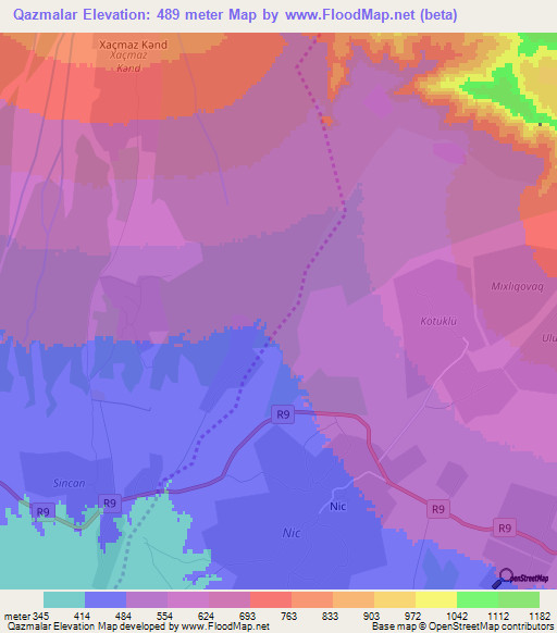 Qazmalar,Azerbaijan Elevation Map