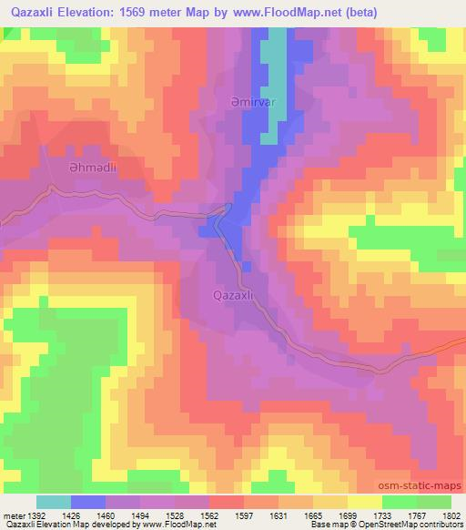 Qazaxli,Azerbaijan Elevation Map