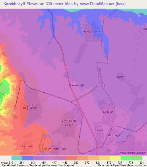 Kazakhbeyli,Azerbaijan Elevation Map
