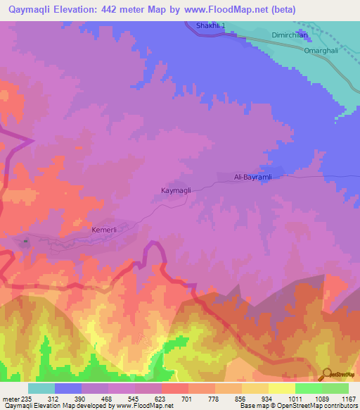 Qaymaqli,Azerbaijan Elevation Map