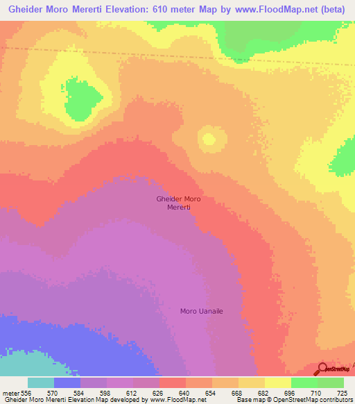Gheider Moro Mererti,Somalia Elevation Map