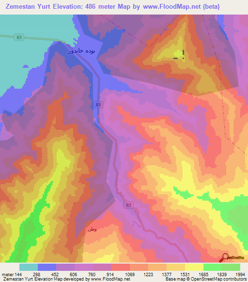 Zemestan Yurt,Iran Elevation Map