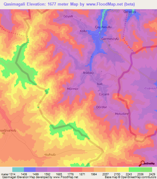 Qasimagali,Azerbaijan Elevation Map