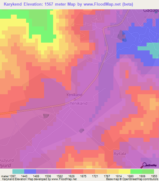 Karykend,Azerbaijan Elevation Map