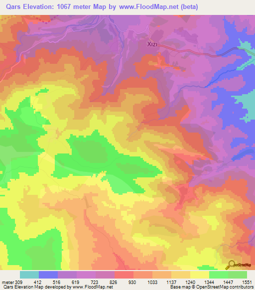 Qars,Azerbaijan Elevation Map