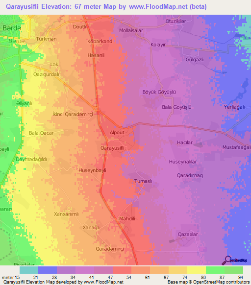 Qarayusifli,Azerbaijan Elevation Map