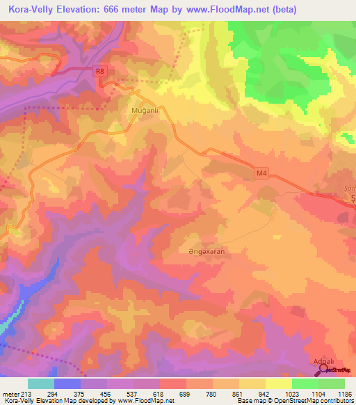 Kora-Velly,Azerbaijan Elevation Map