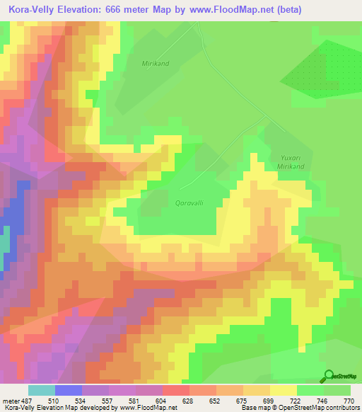 Kora-Velly,Azerbaijan Elevation Map