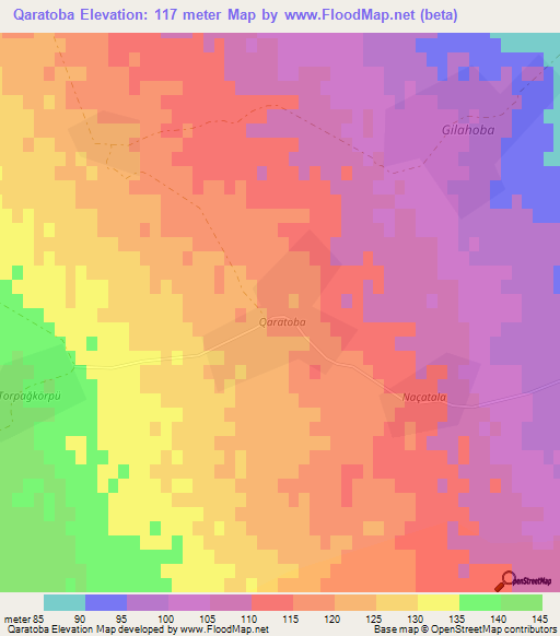 Qaratoba,Azerbaijan Elevation Map