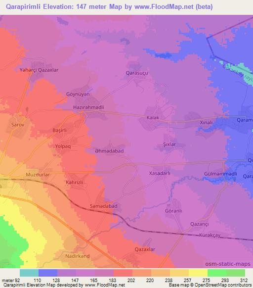 Qarapirimli,Azerbaijan Elevation Map