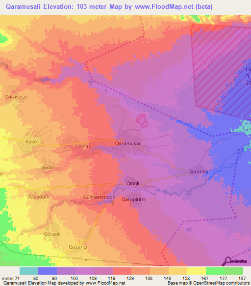 Qaramusali,Azerbaijan Elevation Map