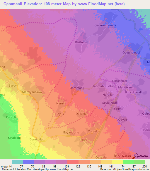 Qaramanli,Azerbaijan Elevation Map