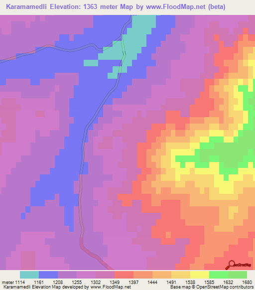 Karamamedli,Azerbaijan Elevation Map