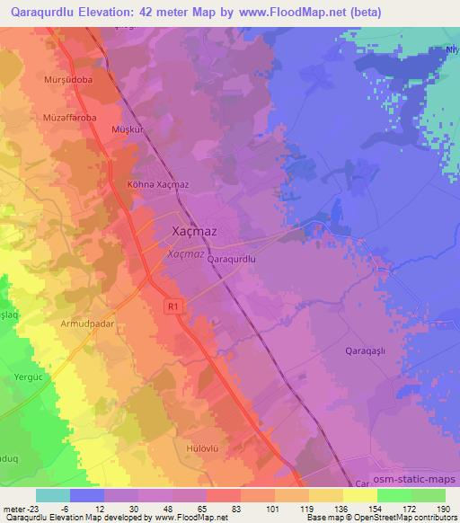 Qaraqurdlu,Azerbaijan Elevation Map