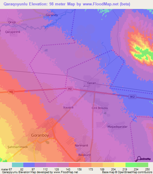 Qaraqoyunlu,Azerbaijan Elevation Map