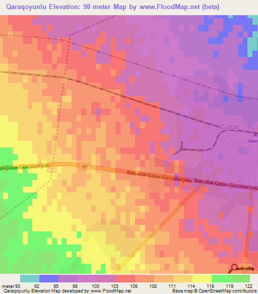 Qaraqoyunlu,Azerbaijan Elevation Map