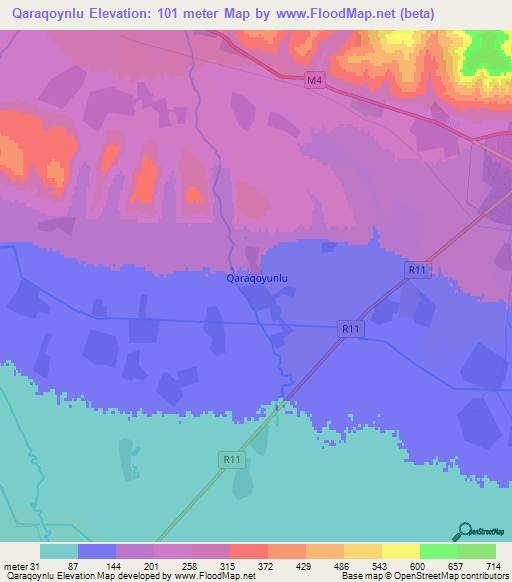 Qaraqoynlu,Azerbaijan Elevation Map