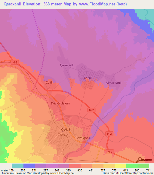 Qaraxanli,Azerbaijan Elevation Map