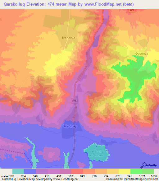 Qarakolluq,Azerbaijan Elevation Map