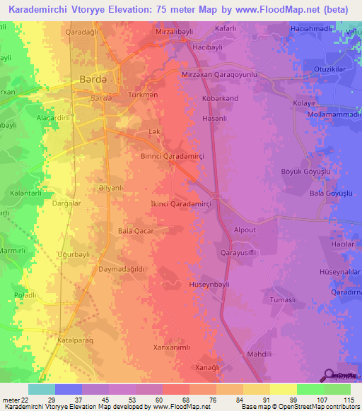 Karademirchi Vtoryye,Azerbaijan Elevation Map