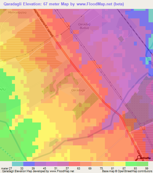 Qaradagli,Azerbaijan Elevation Map