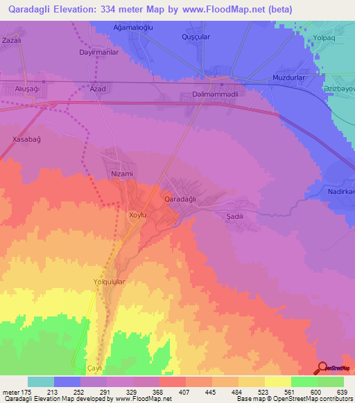 Qaradagli,Azerbaijan Elevation Map