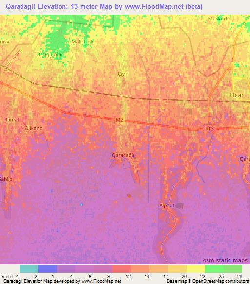 Qaradagli,Azerbaijan Elevation Map