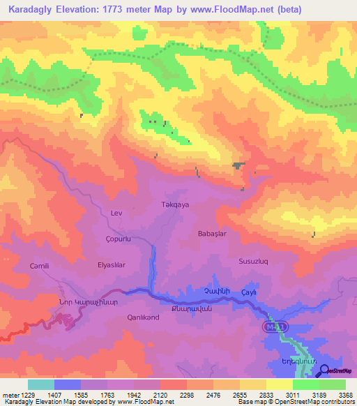 Karadagly,Azerbaijan Elevation Map