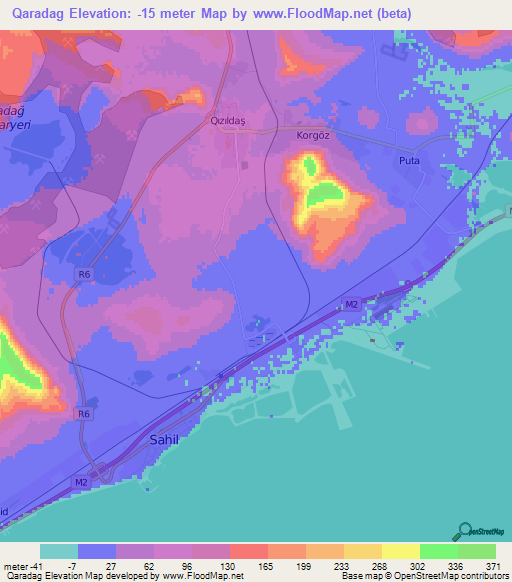 Qaradag,Azerbaijan Elevation Map