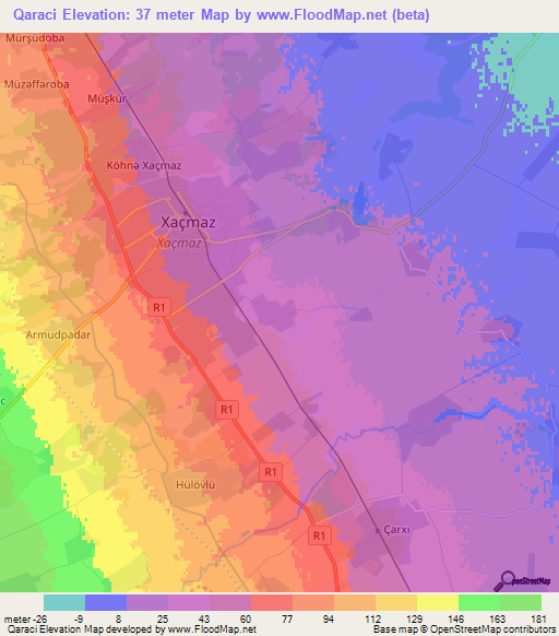 Qaraci,Azerbaijan Elevation Map