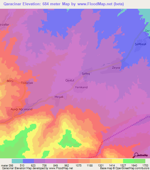 Qaracinar,Azerbaijan Elevation Map