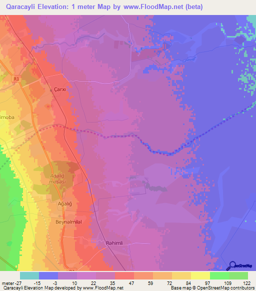 Qaracayli,Azerbaijan Elevation Map