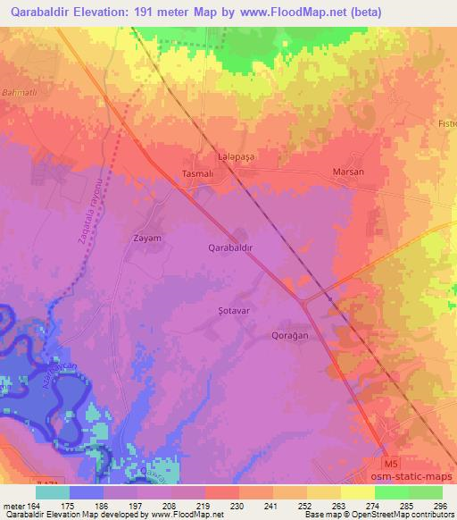 Qarabaldir,Azerbaijan Elevation Map