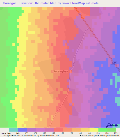 Qaraagaci,Azerbaijan Elevation Map