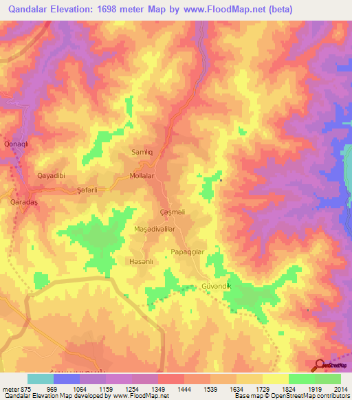 Qandalar,Azerbaijan Elevation Map