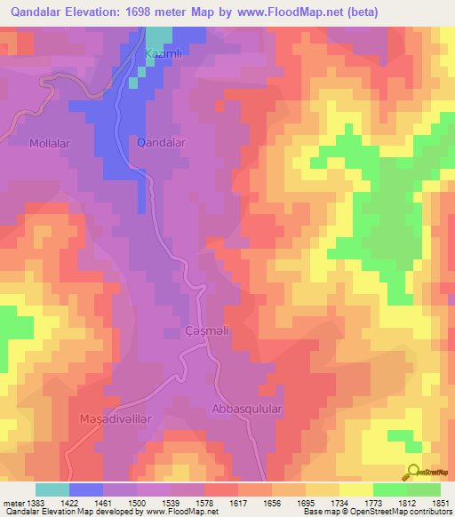 Qandalar,Azerbaijan Elevation Map