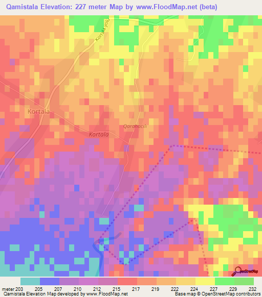Qamistala,Azerbaijan Elevation Map