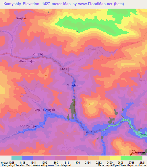 Kamyshly,Azerbaijan Elevation Map
