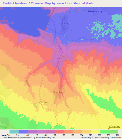 Qadili,Azerbaijan Elevation Map
