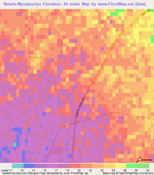 Kebele-Myuskyurlyu,Azerbaijan Elevation Map