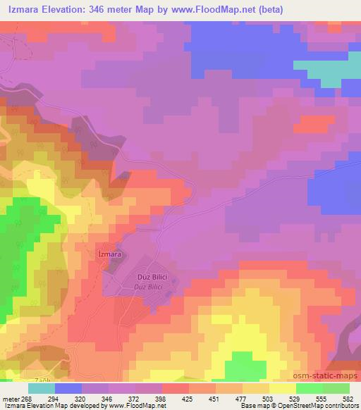 Izmara,Azerbaijan Elevation Map